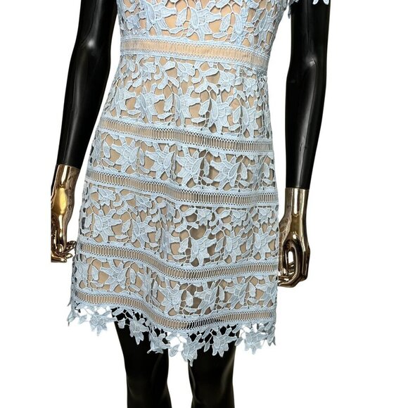 Eliza J Light Blue Floral Lace Short Sleeve Mini Dress Petite 4 - Picture 8 of 12